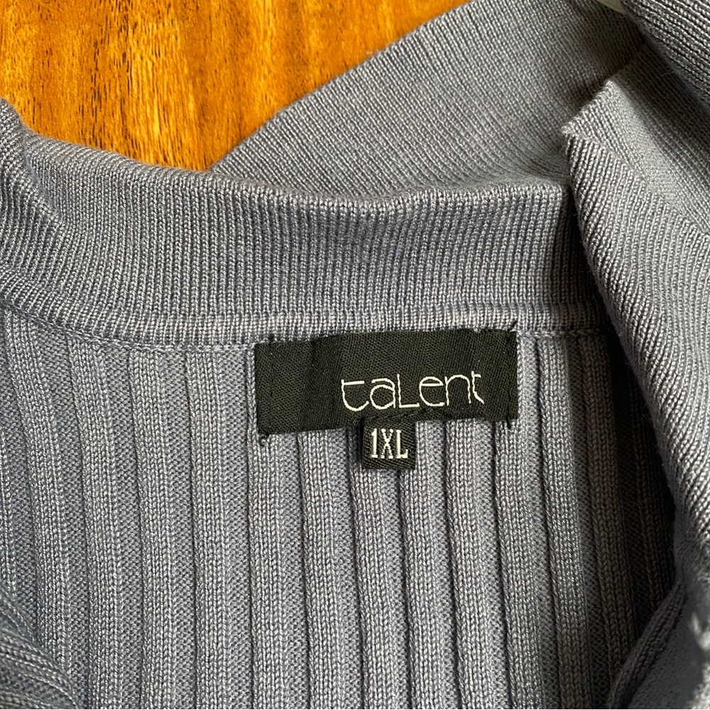 Talent Blue Gray Collared Ribbed V Neck Short Sleeve Soft Stretch Shirt Size 1X - Picture 10 of 15